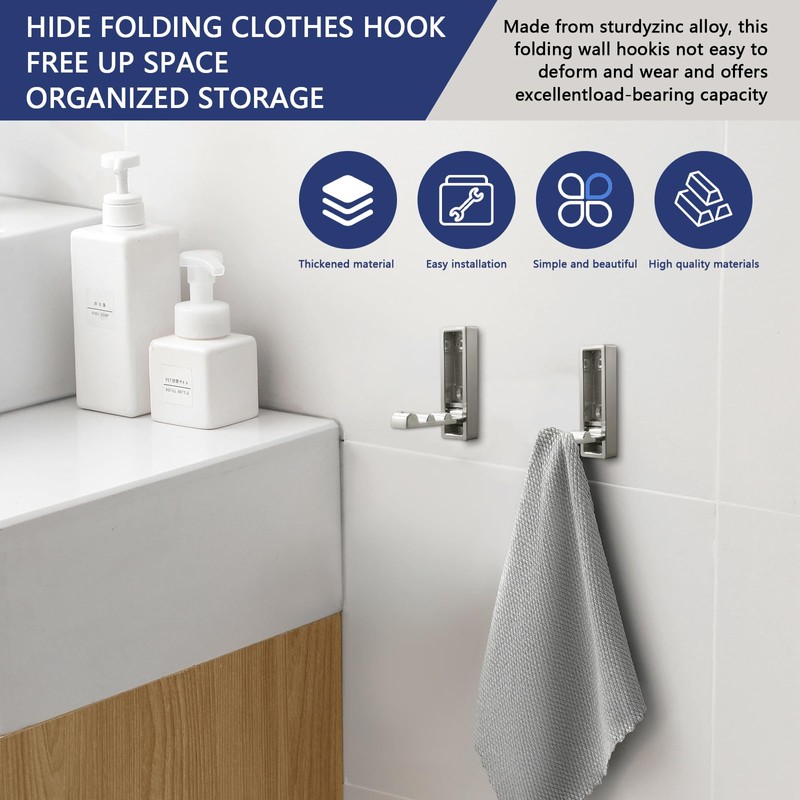 DHSWNNG 3 PCS Foldable Wall Hook, Heavy Duty Folding Coat