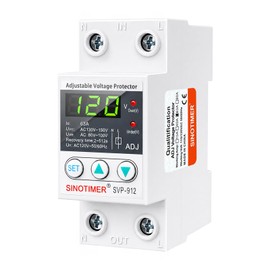 SINOTIMER Adjustable Voltage Surge Protector 110VAC 120VAC, Relay with LED Display, 80-100V Undervoltage, 130-150V Overvoltage, 60Hz 63A with DIN Rail Mount