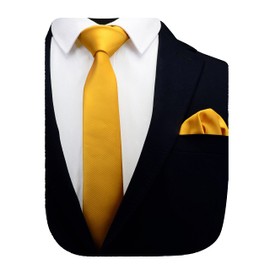 Gusleson 2.4" Skinny Tie For Men Solid Gold Yellow Slim Necktie and Pocket Square Set (UK0754-19)
