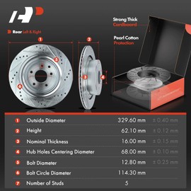 A-Premium 12.99 inch (330mm) Rear Drilled and Slotted Disc Brake Rotors + Ceramic Pads Kit Compatible with Select Infiniti Models - G37 2008-2013, G35 2007-2008, Q60 2014-2015, 6-PC Set