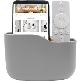 SUNFICON 3 Pack Adhesive Remote Control Holder Wall Mount Media Player Controller Holder Universal TV Remote Organizer Caddy Box Tray Hollow Bottom Phone Charging Home Office Desk Nightstand Gray