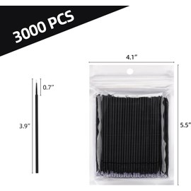 Tbestmax 3000 Microcepillos Aplicadores, Microhisopos, Varitas Desechables Para Rímel De Pestañas, Para Extensiones De Pestañas - Negro