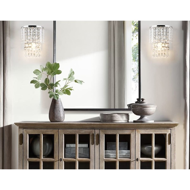 Pathson Modern K9 Crystal Wall Sconce Hardwired, Chrome Finish Wall