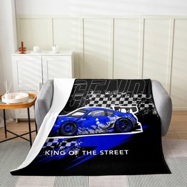 Feelyou Blue Speed Car Fuzzy Blanket Throw 50"x60" New York City Flannel Fleece Throw Blanket for Boys Girls Extreme Sports Plush Blanket Luxury Car All Season Bed Blanket