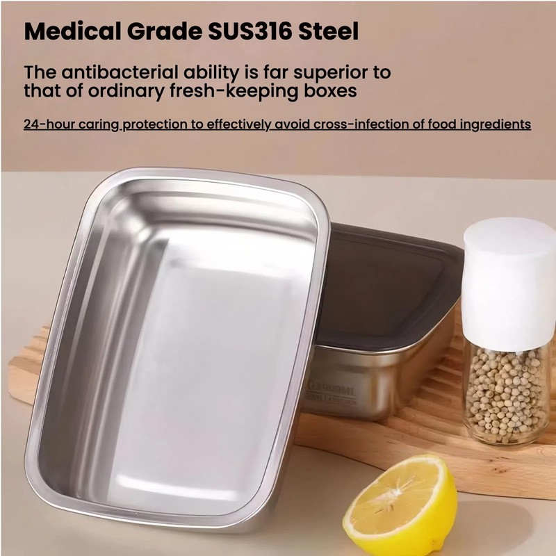 [2-Pack] 1500ml Bento Box Food Storage Container, Food Grade SUS316L