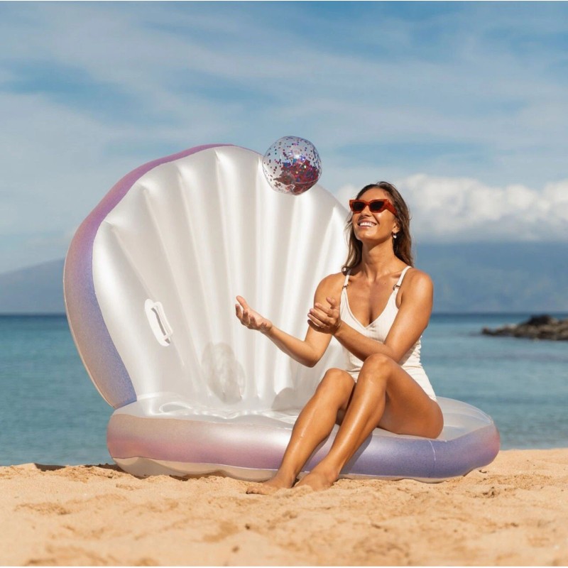 Poolcandy Inflatable Pool Float Giant Oyster Shell Lounge &Glitter Beach