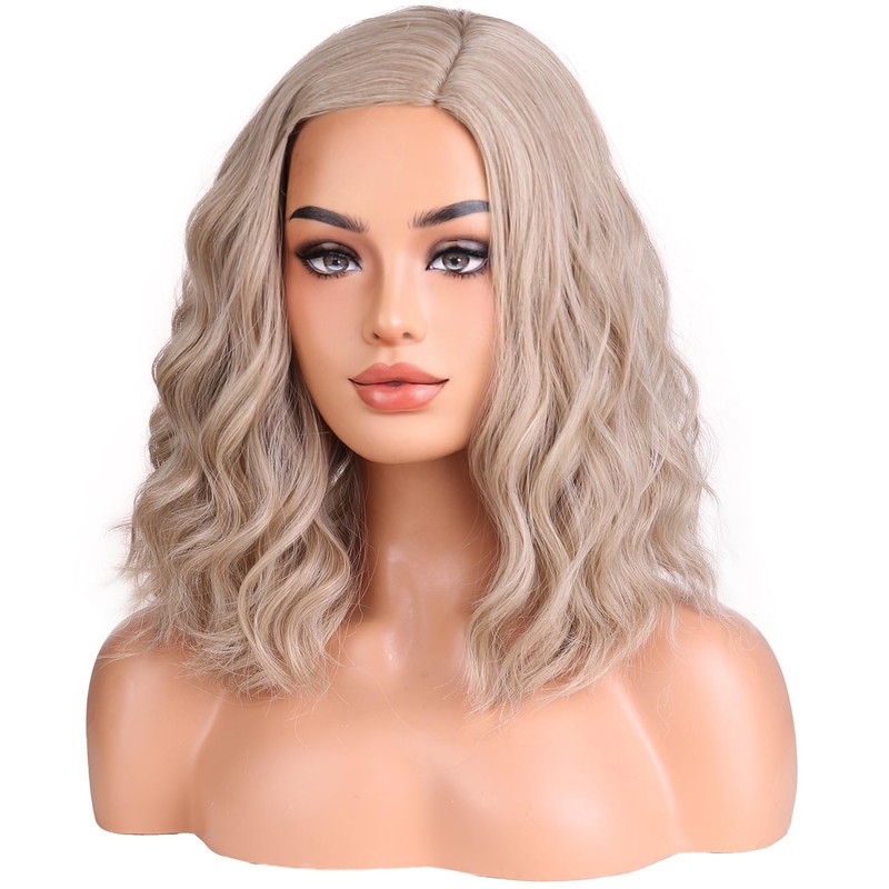 MAGQOO Ash Blonde Wigs for Women Short Curly Wavy Ash