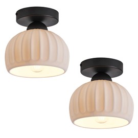 2 Pack Ceramic Semi Flush Mount Ceiling Light - Hallway Light Fixtures,Black Ceiling Light Fixture,Small Flush Mount Ceiling Light, Modern Ceiling Light for Entryway Kitchen Dining Room