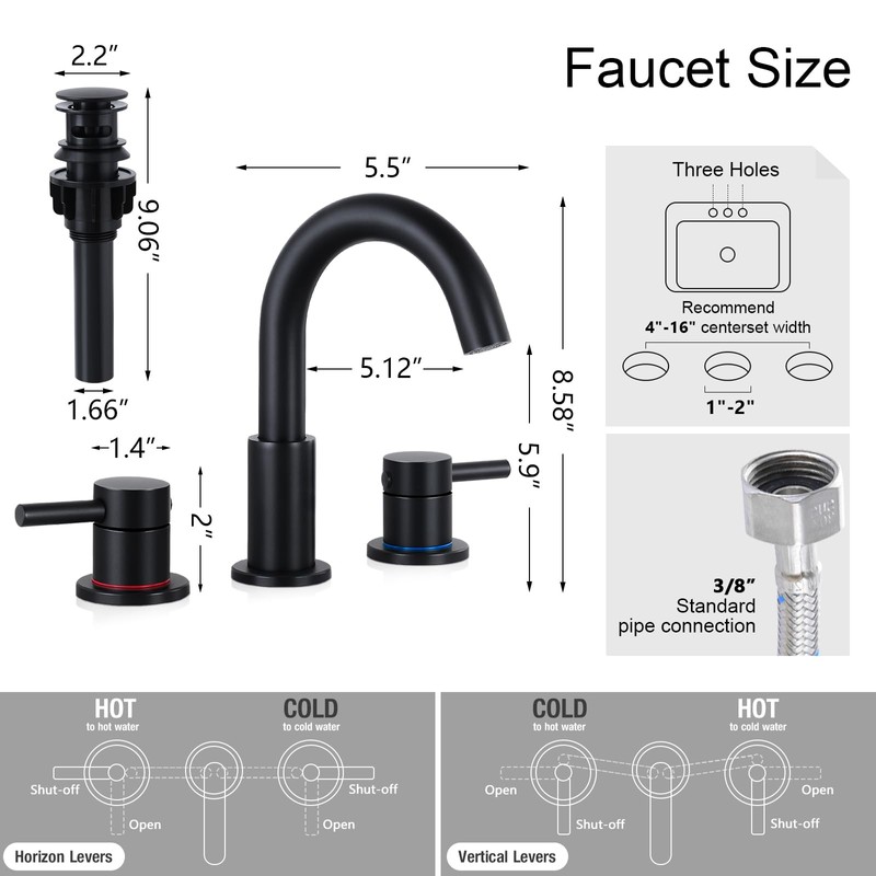 FGKQ Black Bathroom Faucet for Sink 3 Hole, Bathroom Sink