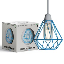 LEDSone Modern Geometric Easy Fit Diamond Pendant Ceiling Light Lampshade Metal Wire Cage Lampshade for Living Room, Restaurants (Blue)