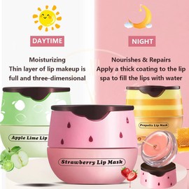 3 Bálsamos Labiales De Miel, Mascarilla Labial De Fresa Y Manzana, Mascarilla Hidratante Para Labios De Noche, Hidratante, Repara Y Previene La Sequedad Y Las Grietas En Los Labios(Fresa,