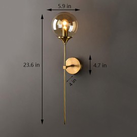 LOTREE Modern Grey Glass Ball Indoor Wall Lights Sconces Glass Globe with Gold Brass Finish Wall Lamp Fixtures for Bedroom Bedside(Grey)