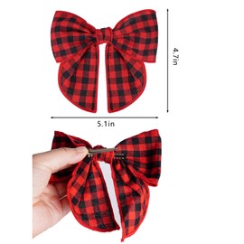 Jmkcoz Large Christmas Fable Hair Bows Hair Clips Plaid Hair Ribbon Ponytail Holder Hair Accessorie for Baby Toddlers Kids Girls (8, Christmas)