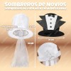 Sombrero Copa Alta Foam Novios Despedida Solteros Bodas Blanco/negro