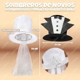 Sombrero Copa Alta Foam Novios Despedida Solteros Bodas Blanco/negro