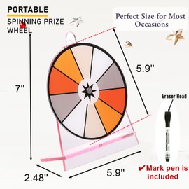 iobiotio Spin The Wheel 10 Slots, Protable Spinning Wheel for Prizes with Stand, Small Tabletop Roulette Spinner for Party, Easy Assembly and Erasable, Portable, 6 inch, Pink