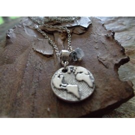 World buzzer and quartz on stainless steel chain: delicate chain with world pendant and rutile quartz