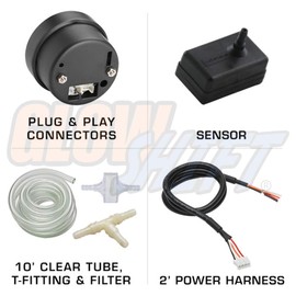 GlowShift Elite 10 Color 30 PSI Boost/Vacuum Gauge Kit - Includes Electronic Pressure Sensor - Black Dial - Tinted Lens - Peak Recall Function - for Car & Truck - 2-1/16" 52mm