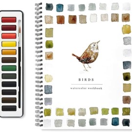 Watercolor art set suitable for beginners practice set (including exercise book), 12 color paint (including brushes) suitable for children and teenagers art training sketch book (A-birds)