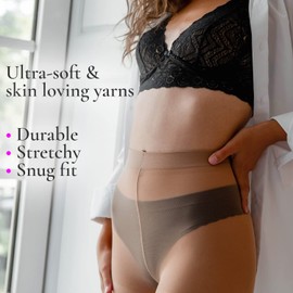 BANANALU S to XXL No Gusset 20 Denier Fine Elastic Silk Tights Women, natural