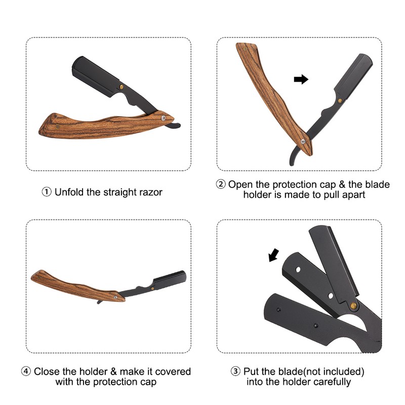 Straight Razor with Wooden Handle Shaving Razor Knife for Beard
