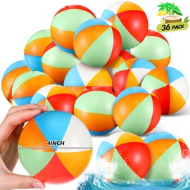 Leyndo 30 Pack 4" Extra Large Beach Stress Balls Bulk Giant Rainbow Squeeze Balls Colored Foam PU Balls Swimming Pool Game Toy for Stress Relief Water Games Party Favor School Carnival Reward(Beach)