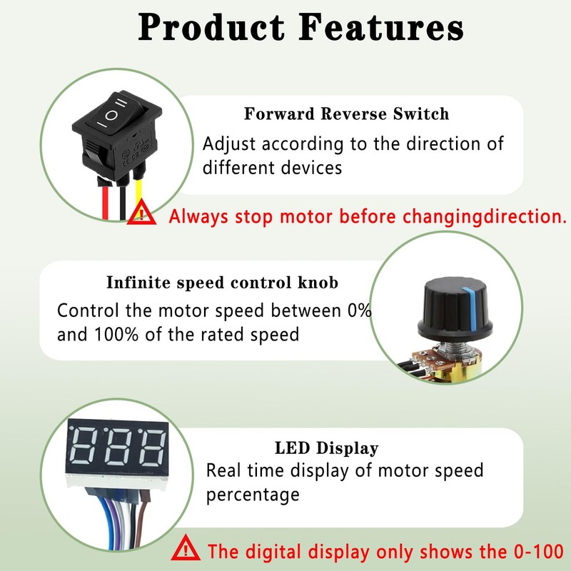 NEWNEWLIU 60A PWM DC Motor Speed Controller,12V/24V/36V/48V LED Display Stepless