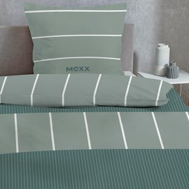 Familando Mexx Bed Linen Set 135 x 200 cm 80 x 80 cm 100% Cotton with Zip · Youth Bed Linen Plain Striped · Bedding Set 2-Piece Unisex (Sage)