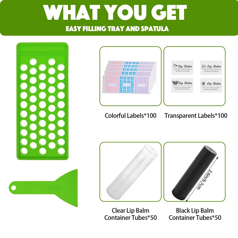 100 Pack Lip Balm Tubes with Filling Tray,Spatula & Stickers