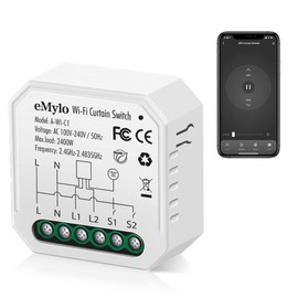 eMylo WiFi Smart Curtain Switch, Smart Remote Control Curtain Switch Compatible with Alexa and Google Home, APP Remote Control, Timer, for Motorized Curtain Electric Roller Blinds Shutter