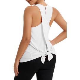 Bestisun Long Workout Tank Tops Split Back Yoga Athletic Shirts Sleeveless Gym Exercise Training Clothes for Women White M