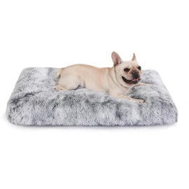 Bedfolks Waterproof Dog Crate Bed With Removable Washable Cover, Plush Faux Fur Pad for Large Dogs, Fluffy Kennel Bed 35"x23", Dark Grey