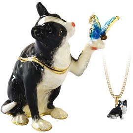 Secrets from Hidden Treasures 1090 Black & White Cat Trinket Box, Height 6.5cm