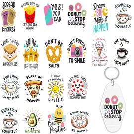 Azhieni Motel Keychain UV DTF Stickers, 8 Sheets Cute Positive UV DTF Transfer Sticker Funny Motivational UV DTF Wraps for Hotel Keychain Waterproof UVDTF Stickers Transfers Decals