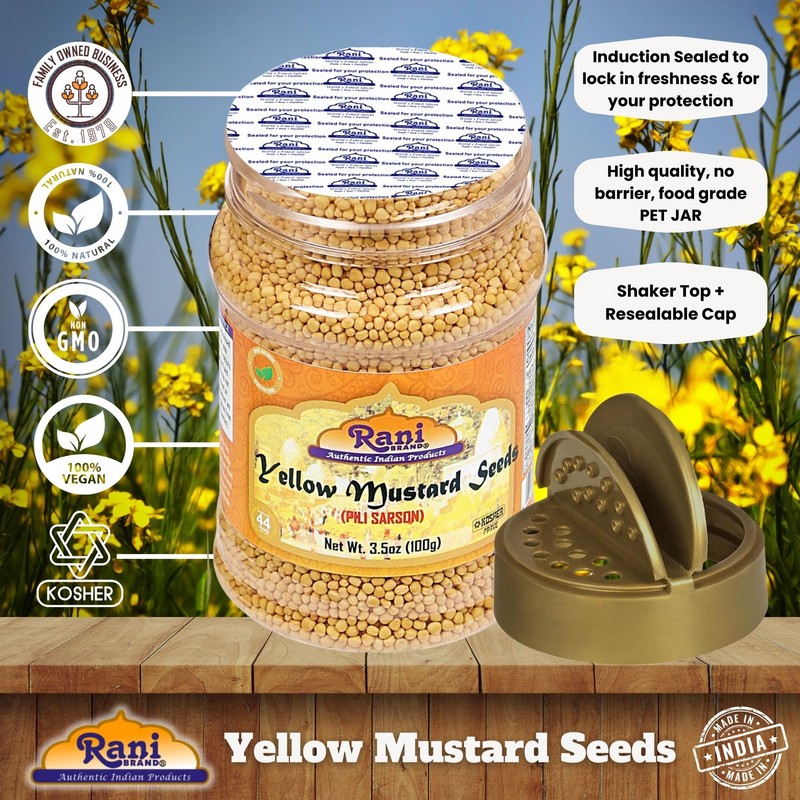 Rani Yellow Mustard Seeds Whole Spice 3.5oz (100g) Jar ~