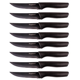 Berghoff LEO 8Pc Non-stick Steak Knives 4.25", Serrated Stainless Steel Blade, Ergonomically Designed Handle, Sharp & Well-Balanced, Black