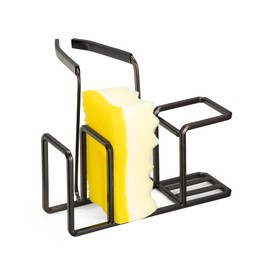 Navaris Hanging Metal Sink Organiser - Sponge Holder for Kitchen Sink - Shelf for Sponge Brush - Holder in Bronze - No Drilling Required