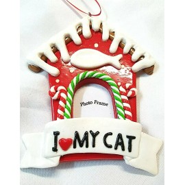 RAZ Imports I LOVE MY CAT HOUSE WITH FISH PICTURE FRAME RED CHRISTMAS ORNAMENT NEW WITH TAGS