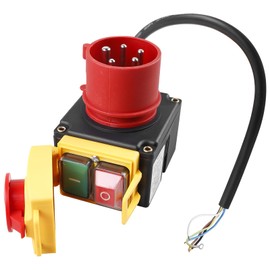 Notausschalter Maschinenschalter 3-Phasig 400V mit CEE-Stecker, Wasserdichter Elektromagnetischer Sicherheitsschalter Nullspannungsschalter Motorschutzschalter für Holzspalter und Industriemaschinen