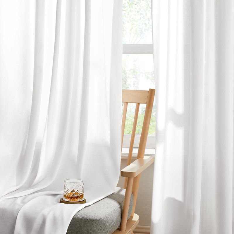 HOMEIDEAS Non-See-Through White Privacy Sheer Kitchen Curtains 24 Inches Long