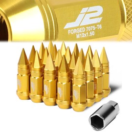 7075-T6 Aluminum M12X1.5 20Pcs 80mm Tall Spiky Cap Lug Nut Set with Adapter, Gold