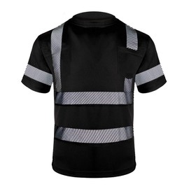 FONIRRA Hi Vis Safety T Shirt for Men Class 2 ANSI Reflective High Visibility Short Sleeves Work Shirt (Black,L)