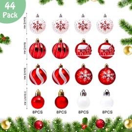 44PCS 6cm Christmas Ball Ornaments Shatterproof Balls Christmas Tree Hanging Balls Christmas Ornaments Balls Xmas Balls Ornaments Shatterproof Christmas Decorations with Strings for Xmas Wedding Red