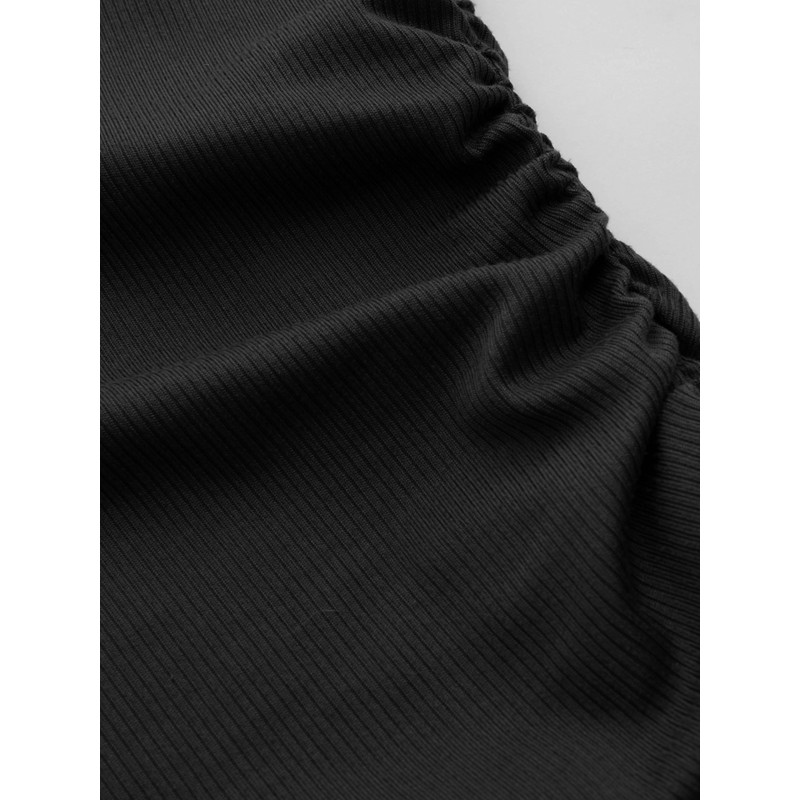 CIDER Boat Neck Solid Ruched Long Sleeve Tee: Black, M