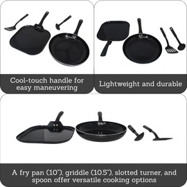 IMUSA Nonstick Ceramic Cookware Set 4-Pieces, 10" and 10.5" Inches, with Stay-Cool Handles, Aluminum, Black