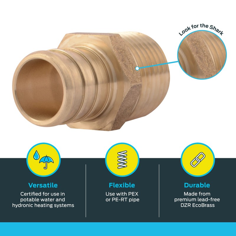 SharkBite 3/4 x 1/2 Inch Crimp MNPT Male Adapter, Brass