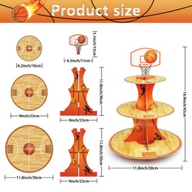 Soporte de baloncesto para cupcakes, decoración de 3 niveles para fiesta temática deportiva, cupcakes, postres, bandeja para aperitivos, torre para niños, cumpleaños, fiestas de baloncesto