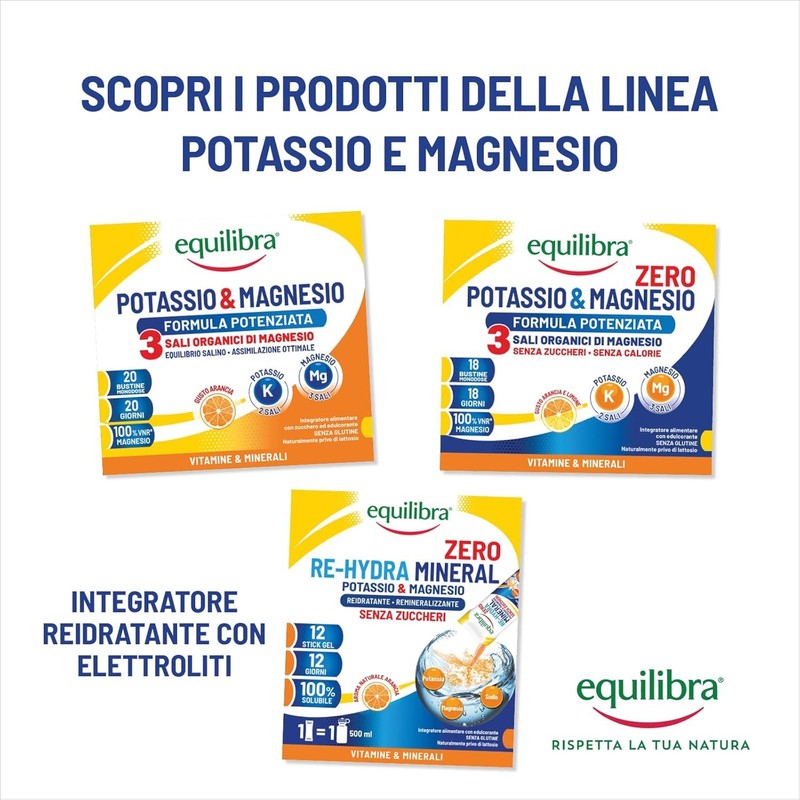 Equilibra Potassio e Magnesio, Re-Hydra Mineral Zero, 12 Stick, Gusto