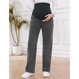 fitglam Women's Maternity Jeans Straight Leg Relaxed Fit Over Belly Pregnancy Denim Work Pants Maternity Clothes with Pockets