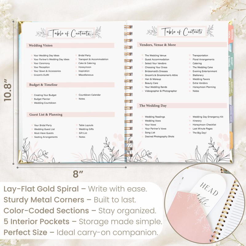 Wedding Planner Book and Organizer, Bridal Planning Binder with Tabs&Pocket